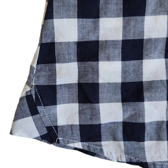 Girl Krazy navy gray white checkered button up long sleeve top sz L - Picture 9 of 12
